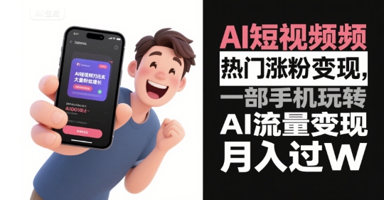 AI短视频热门涨粉变现，一部手机玩转AI流量变现，月入过W-创新社-资源网-最新项目分享网站