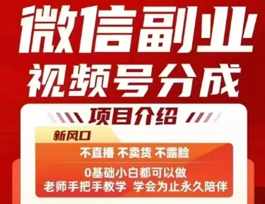 微信副业视频号分成，不直播 不卖货 不露脸，三五分钟即可完成一条作，每日收益几十、几张不等-创新社-资源网-最新项目分享网站