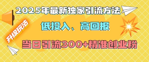 2025年最新独家引流方法，低投入高回报？当日引流300+精准创业粉-创新社-资源网-最新项目分享网站