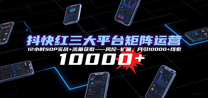 抖快红三大平台矩阵运营，12小时SOP实战+流量获取-风控-扩量，月引10000+线索-创新社-资源网-最新项目分享网站