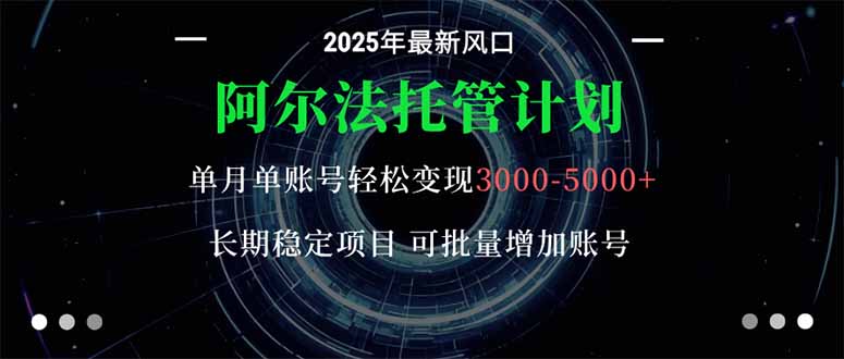 阿尔法托管计划 单账号月入3000-5000,长期稳定项目,新手小白轻松上手。-创新社-资源网-最新项目分享网站