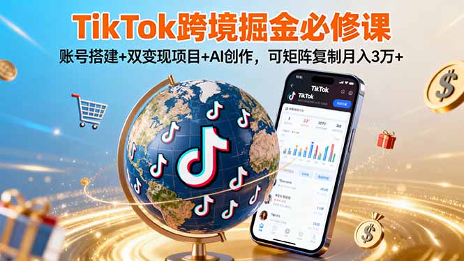 TikTo跨境掘金必修课，账号搭建+双变现项目+AI创作，可矩阵复制月入3万+-创新社-资源网-最新项目分享网站