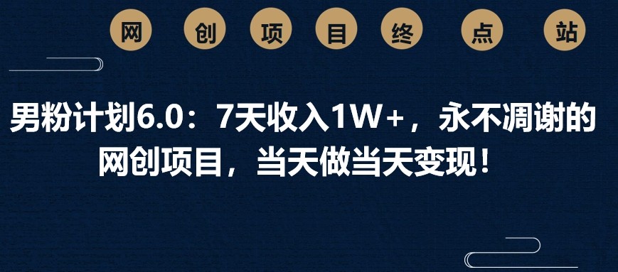 男粉计划6.0：7天收入1W+，永不凋谢的网创项目，当天做当天变现！-创新社-资源网-最新项目分享网站