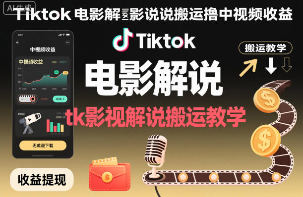 Tiktok电影解说搬运撸中视频收益，tk影视解说搬运教学-创新社-资源网-最新项目分享网站