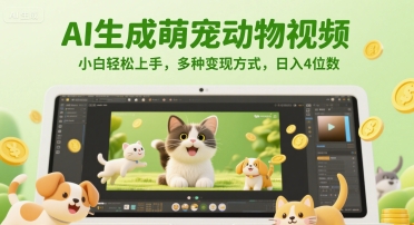 AI生成萌宠动物视频，小白轻松上手，多种变现方式，日入4位数-创新社-资源网-最新项目分享网站