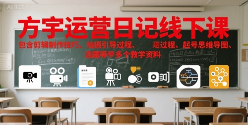 方宇运营日记线下课，包含剪辑制作技巧、拍摄引导过程、起号思维导图、选题等多个教学资料-创新社-资源网-最新项目分享网站
