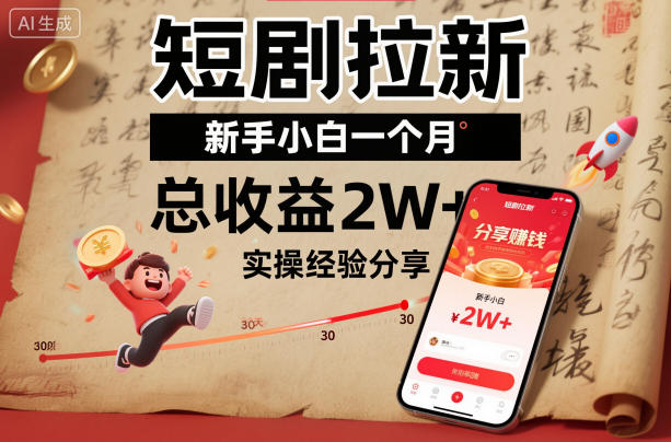 短剧拉新新手小白一个月总收益2W+实操经验分享-创新社-资源网-最新项目分享网站
