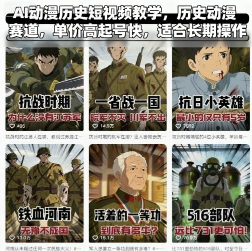 AI动漫历史短视频教学，历史动漫赛道，单价高起号快，适合长期操作-创新社-资源网-最新项目分享网站