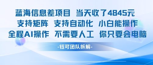 蓝海信息差项目当天收米1k+ 支持矩阵支持自动化小白能操作全程AI操作不需要人工你只要会电脑-创新社-资源网-最新项目分享网站