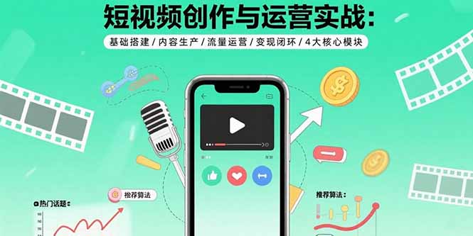 短视频创作与运营实战：基础搭建/内容生产/流量运营/变现闭环/4大核心模块-创新社-资源网-最新项目分享网站