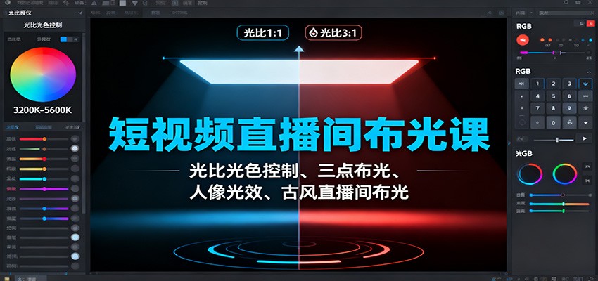 短视频直播间布光课:光比光色控制、三点布光、人像光效、古风直播间布光-创新社-资源网-最新项目分享网站