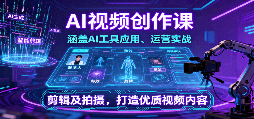 AI视频创作课，涵盖AI工具应用、运营实战、剪辑及拍摄，打造优质视频内容-创新社-资源网-最新项目分享网站