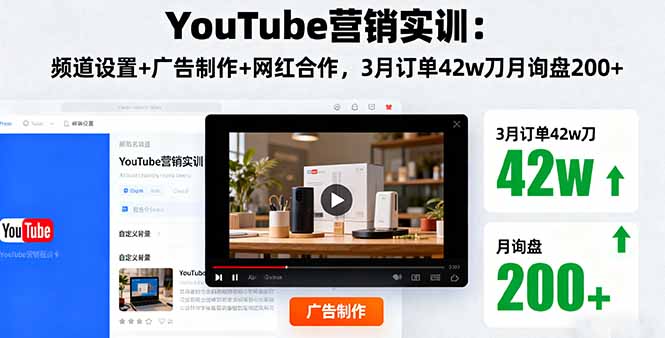 YouTube营销实训：频道设置+广告制作+网红合作，3月订单42w刀月询盘200+-创新社-资源网-最新项目分享网站