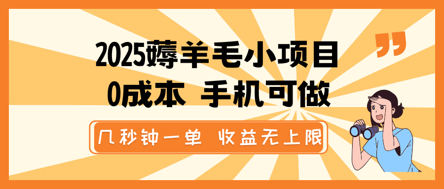 2025薅羊毛小项目，0成本 手机可做，几秒钟一单，收益无上限-创新社-资源网-最新项目分享网站