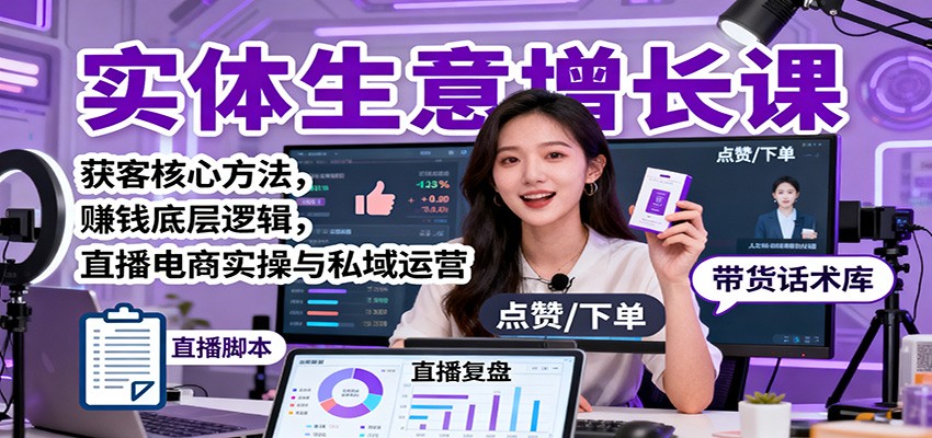 实体生意增长课：获客核心方法，赚钱底层逻辑，直播电商实操与私域运营-创新社-资源网-最新项目分享网站