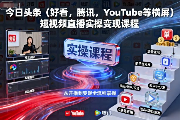 今日头条(好看，腾讯，YouTube等横屏)短视频直播实操变现课程-创新社-资源网-最新项目分享网站