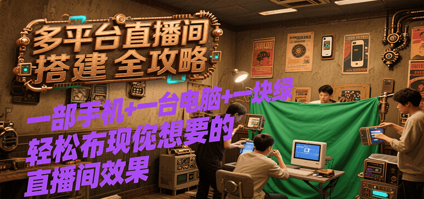 多平台直播间搭建全攻略，一部手机+一台电脑+一块绿布轻松实现你想要的直播间效果-创新社-资源网-最新项目分享网站
