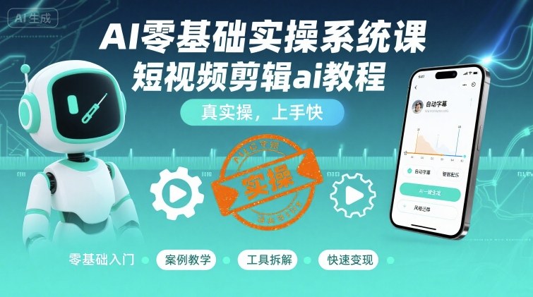 AI零基础实操系统课，短视频剪辑ai教程，真实操，上手快-创新社-资源网-最新项目分享网站