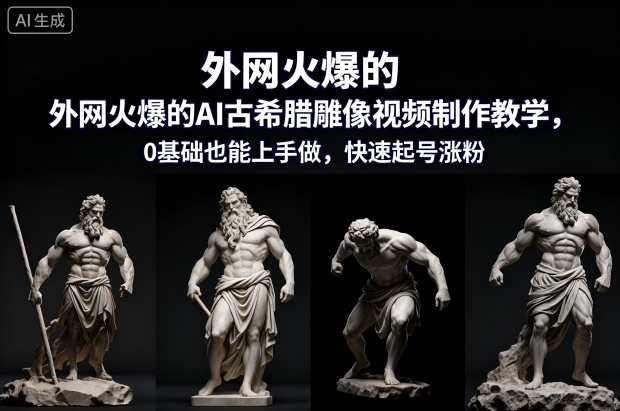 外网火爆的AI古希腊雕像视频制作教学,0基础也能上手做,快速起号涨粉-创新社-资源网-最新项目分享网站