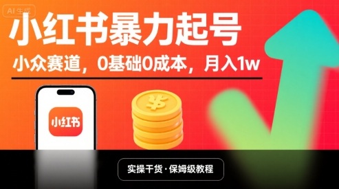 小红书暴力起号，小众赛道，0基础0成本，月入1w-创新社-资源网-最新项目分享网站