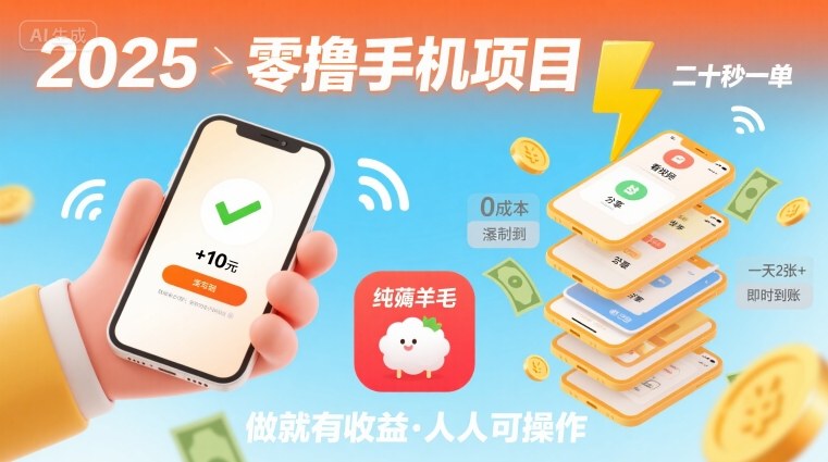 2025年零撸手机项目，二十秒一单，纯薅羊毛 一天2张+做就有-创新社-资源网-最新项目分享网站