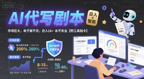 AI代写剧本，市场巨大，单子做不完，日入1k+ 永不失业【附工具指令】-创新社-资源网-最新项目分享网站