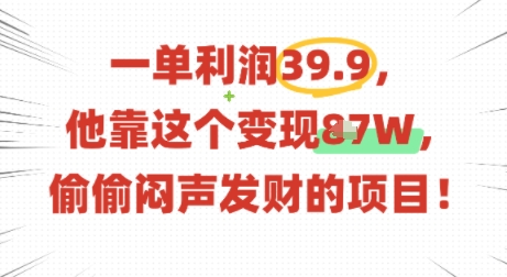 一单利润39.9，有人靠这个变现几十个，偷偷闷声发财的项目-创新社-资源网-最新项目分享网站