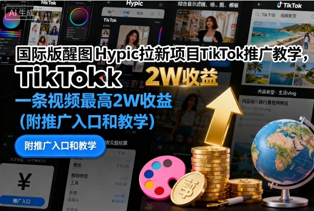 国际版醒图Hypic拉新项目TikTok推广教学,一条视频最高2W收益(附推广入口和教学)-创新社-资源网-最新项目分享网站