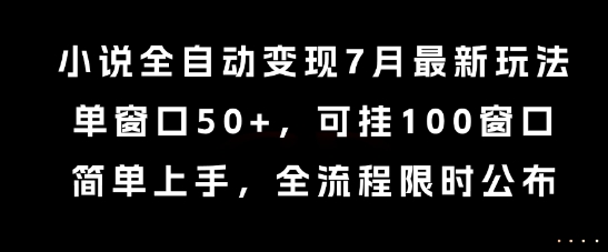 小说全自动变现7月玩法，单窗口50+，可挂100窗口，简单上手，全流程限时公布【揭秘】-创新社-资源网-最新项目分享网站