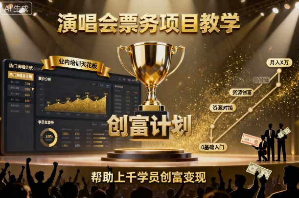 演唱会票务项目教学，业内培训天花板，帮助上千学员创富变现-创新社-资源网-最新项目分享网站