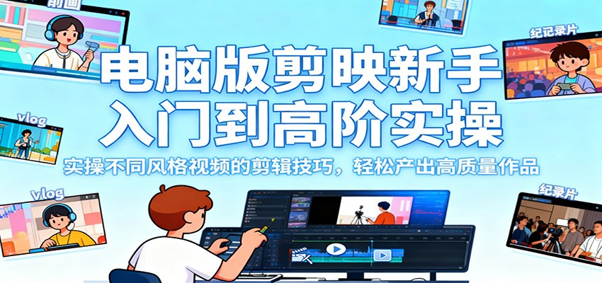 电脑版剪映新手入门到高阶实操,实操不同风格视频的剪辑技巧,轻松产出高质量作品-创新社-资源网-最新项目分享网站