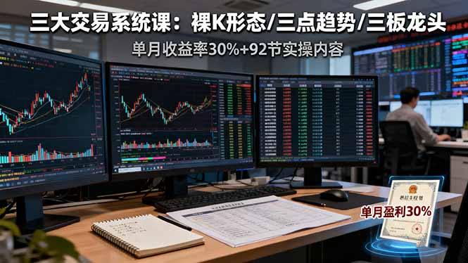 三大交易系统课:裸K形态/三点趋势/三板体系,单月收益率30%+92节实操内容-创新社-资源网-最新项目分享网站
