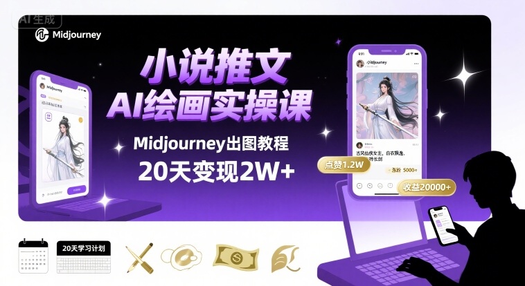 小说推文干货分享之AI绘画MJ出图实操课，用Midjourney做小说推文，20天挣2w-创新社-资源网-最新项目分享网站