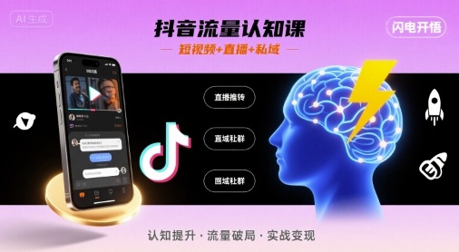 抖音流量认知课，短视频+直播+私域，认知提升，闪电开悟-创新社-资源网-最新项目分享网站