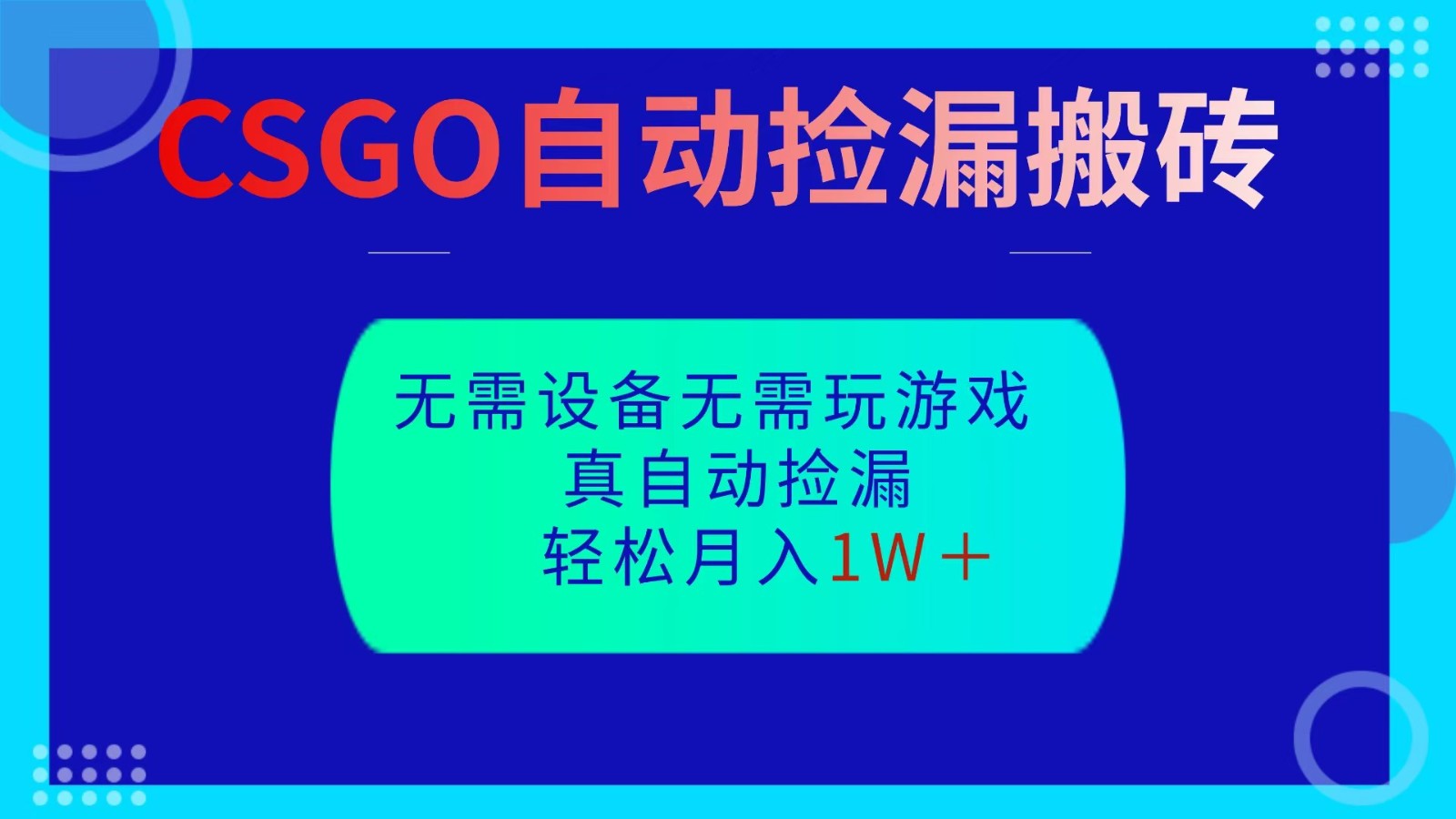 CSGO自动捡漏搬砖，当天操作当天见结果，无需了解游戏，包教包会包落地-创新社-资源网-最新项目分享网站
