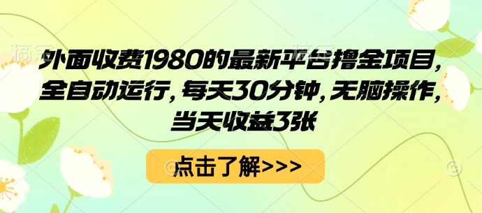 外面收费1980的最新平台撸金项目,全自动运行,每天30分钟,无脑操作,当天收益3张【揭秘】-创新社-资源网-最新项目分享网站