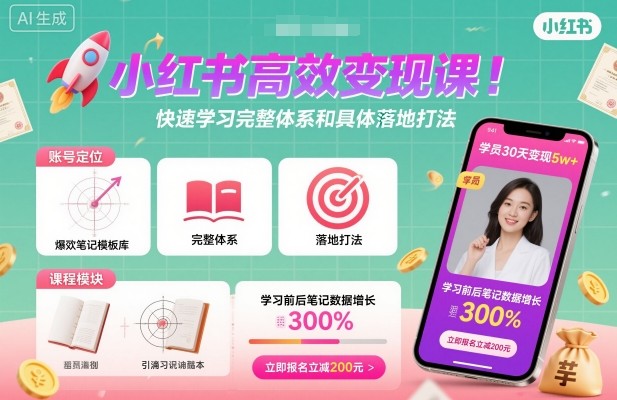 小红书高效变现课,快速学习小红书完整体系和具体落地打法-创新社-资源网-最新项目分享网站