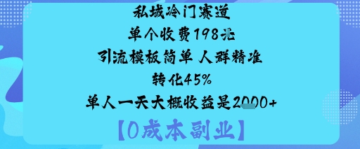 私域冷门赛道:单个收费198米引流模板简单人群精准转化45%单人一天大概收益是1k+-创新社-资源网-最新项目分享网站