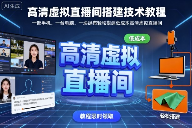 高清虚拟直播间搭建技术教程，一部手机、一台电脑、一块绿布轻松搭建低成本高清虚拟直播间-创新社-资源网-最新项目分享网站