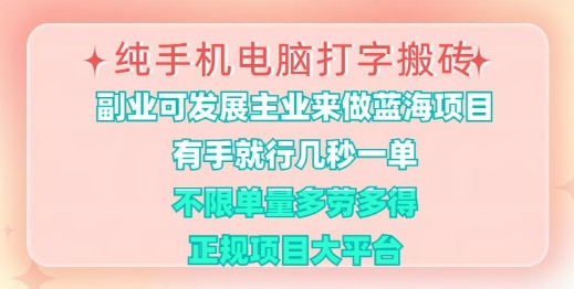 纯手机电脑打字搬砖，有手就行，几秒一单，多劳多得，正规项目大平台【揭秘】-创新社-资源网-最新项目分享网站