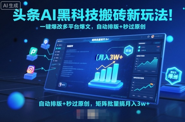 头条AI黑科技搬砖新玩法!一键爆改多平台爆文,自动排版+秒过原创,矩阵批量搞月入3w+【揭秘】-创新社-资源网-最新项目分享网站