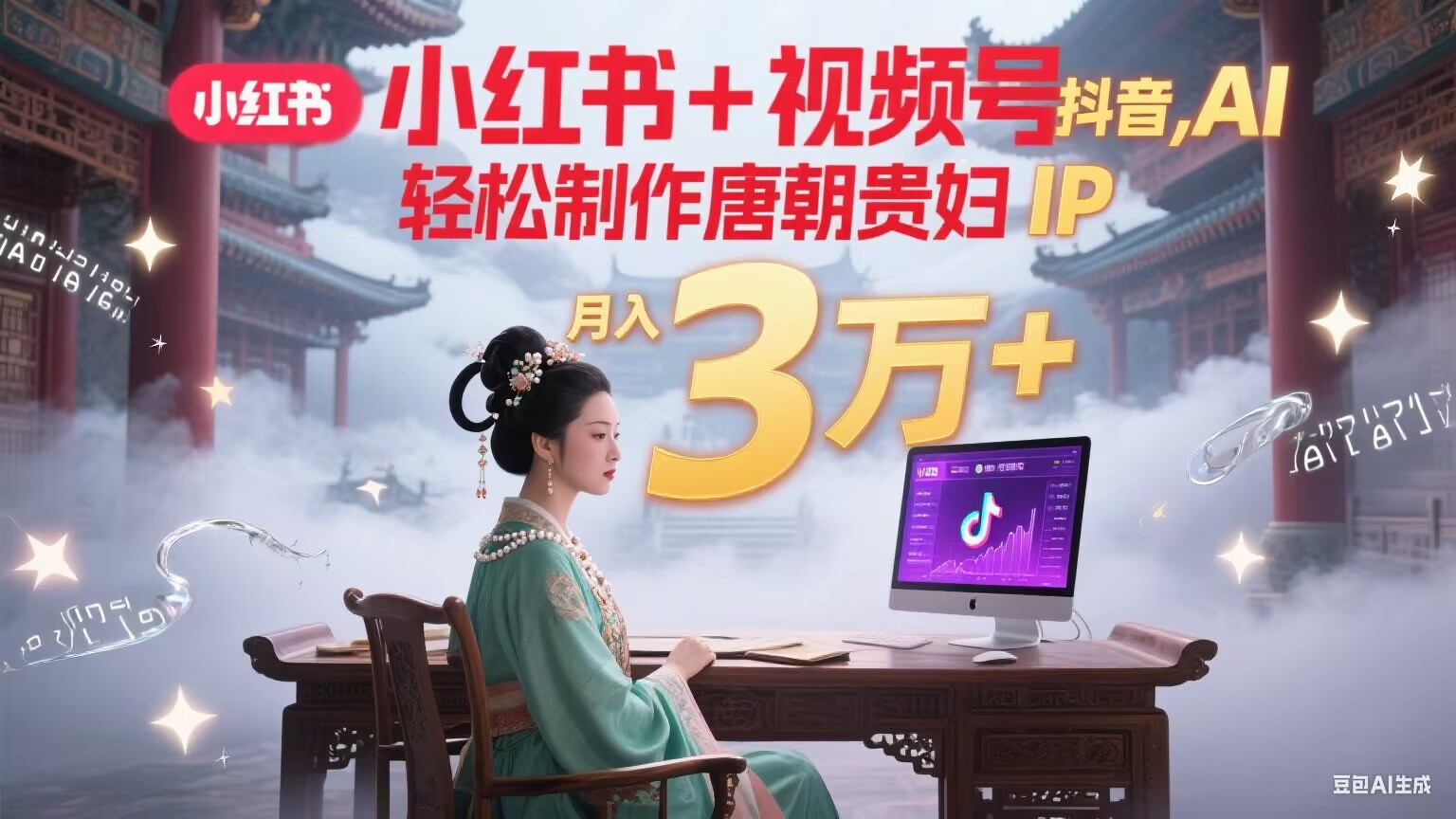 小红书+视频号+抖音，AI轻松制作唐朝贵妇IP，毒鸡汤、励志、减肥瘦身、养生赛道轻松切入，每天30分钟，轻松产出N条，月入3万+-创新社-资源网-最新项目分享网站