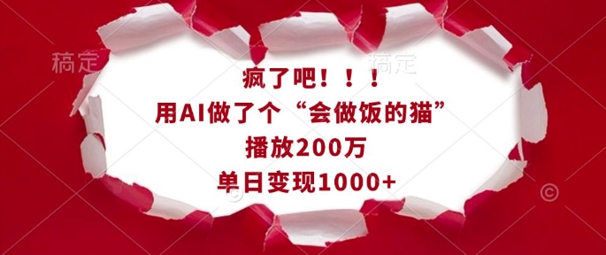 疯了吧！用AI做了个“会做饭的猫”，播放200万，单日变现1k-创新社-资源网-最新项目分享网站