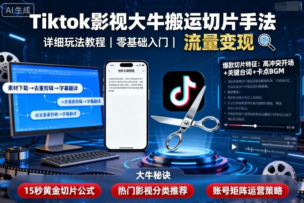 Tiktok影视大牛搬运切片手法，详细玩法教程-创新社-资源网-最新项目分享网站