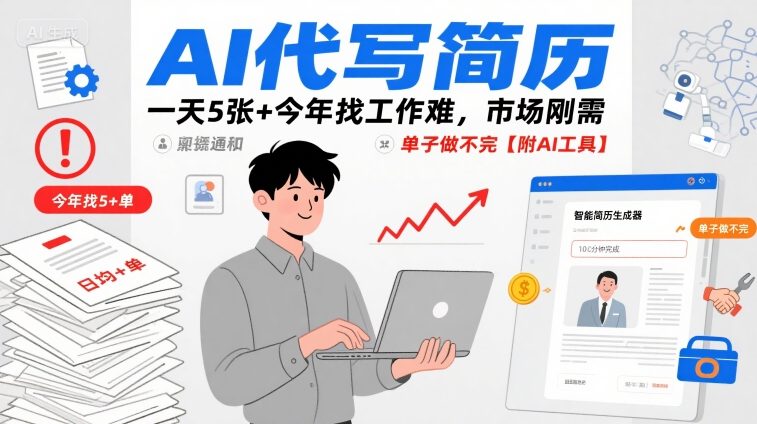 AI代写简历，一天5张+今年找工作难，市场刚需，单子做不完【附AI工具】-创新社-资源网-最新项目分享网站