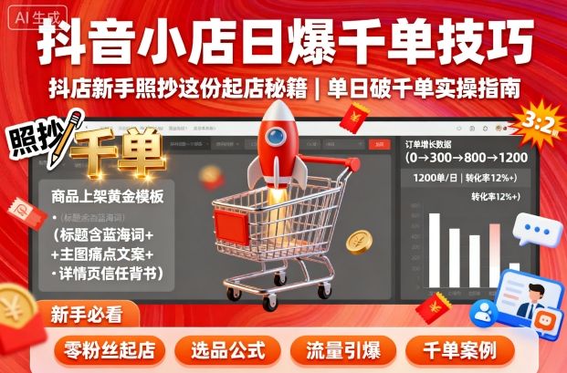 抖音小店日爆千单技巧，抖店新手照抄这份起店秘籍，单日破千单-创新社-资源网-最新项目分享网站