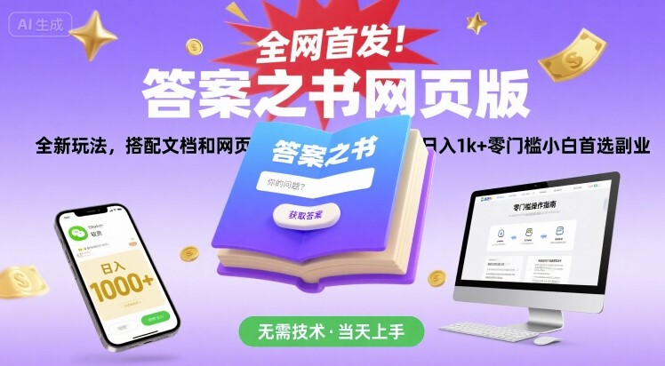 全网首发！答案之书网页版，全新玩法，搭配文档和网页，日入1k+零门槛小白首选副业【揭秘】-创新社-资源网-最新项目分享网站