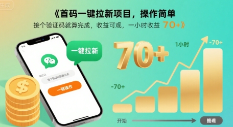 首码一键拉新项目，操作简单，接个验证码就算完成，收益可观， 一小时收益70+【揭秘】-创新社-资源网-最新项目分享网站