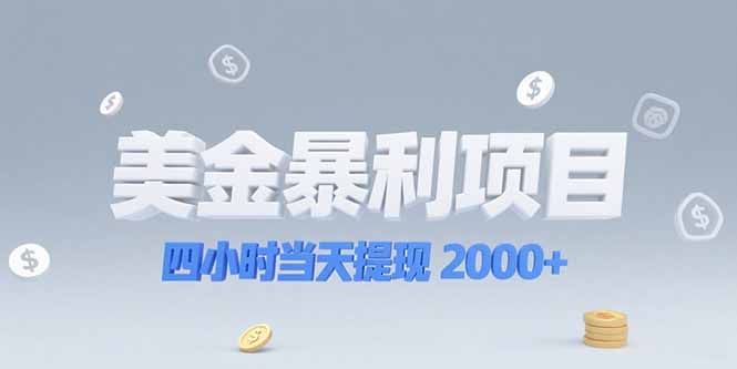 美金暴利项目，四小时当天提现 2000+机会留给会选赛道的人-创新社-资源网-最新项目分享网站