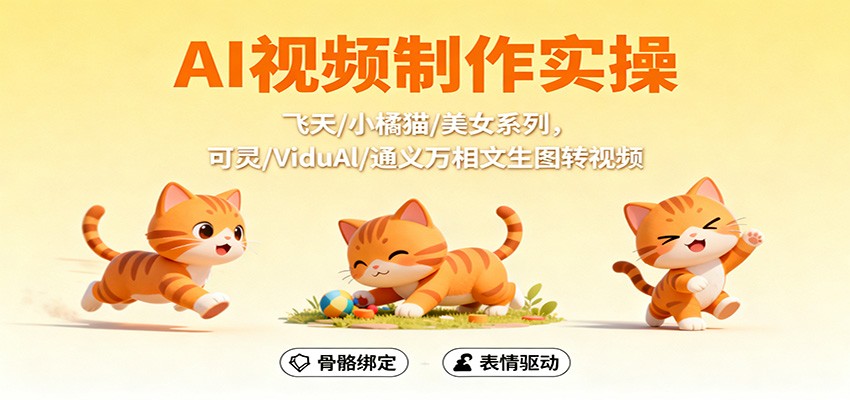 AI视频制作实操,飞天/小橘猫/美女系列,可灵/ViduAl/通义万相文生图转视频-创新社-资源网-最新项目分享网站